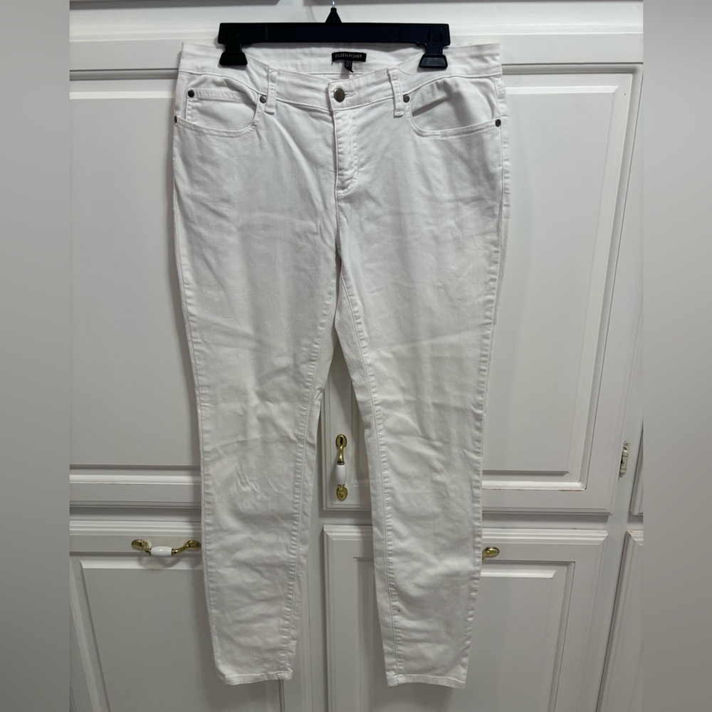 Eileen Fisher Organic Cotton Slim White Denim Jeans Pants Women’s Size 10
